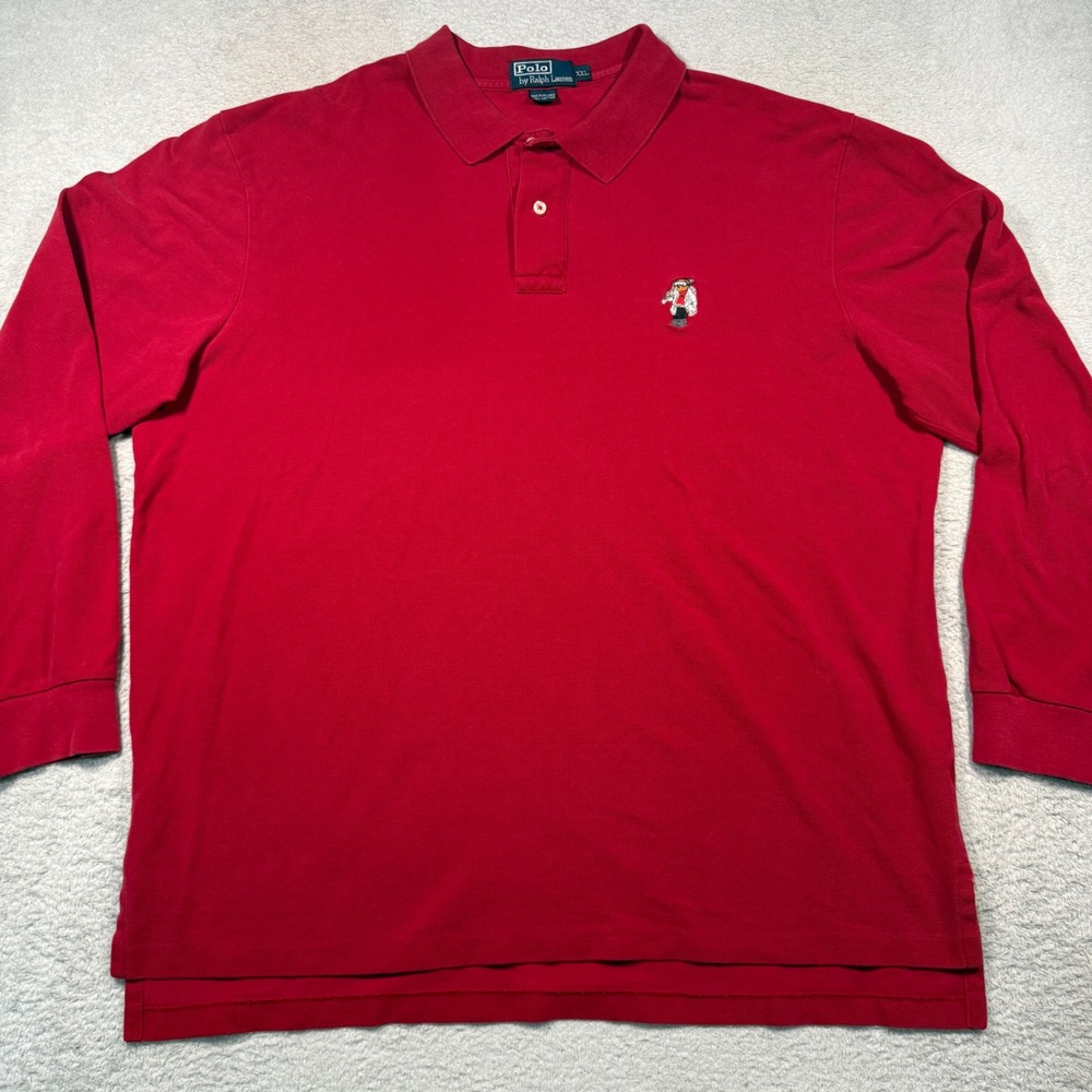 Vintage 90s Polo Ralph Lauren Mesh Shirt Mens XXL Red Long Sleeve Ski Bear VTG